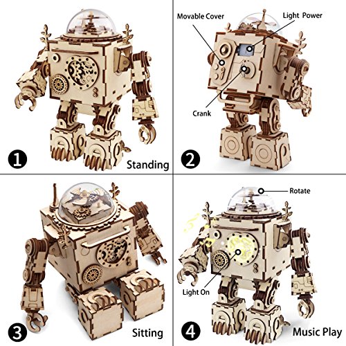 Robotime Build Robot Music Box Kit Puzzle 3d In Legno Tagliato A Laser Kit Modello Adulti San Valentino Creativo Compleanno Per Ragazzi E Ragazze 0 1