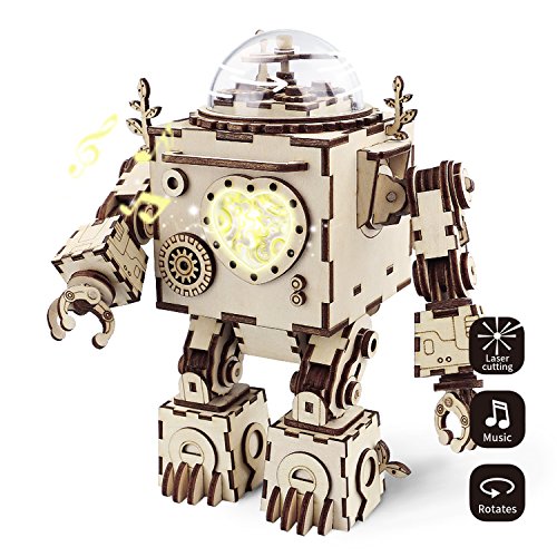 Robotime Build Robot Music Box Kit Puzzle 3d In Legno Tagliato A Laser Kit Modello Adulti San Valentino Creativo Compleanno Per Ragazzi E Ragazze 0