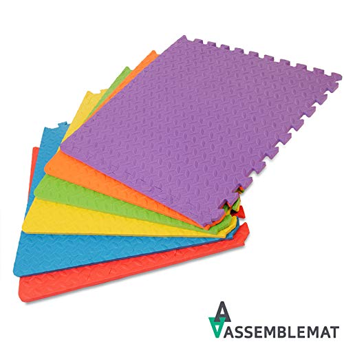 Assemblemat Tappeto Per Esercitazioni Palestra Garage Baby Room 12mm Eva 6 Piastrelle 24 Piedi Quadrati Multicolore 0 5