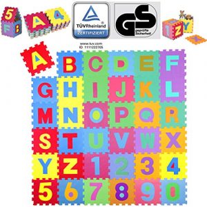 Kiduku Tappeto Puzzle 36 Pezzi Con Numeri E Lettere Colorati In Morbida Gomma Eva Resistente Isolante Lavabile Tappeto Da Gioco Per Bambini 0