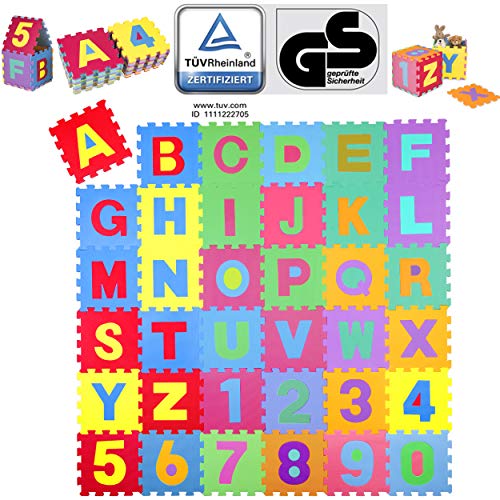 Kiduku Tappeto Puzzle 36 Pezzi Con Numeri E Lettere Colorati In Morbida Gomma Eva Resistente Isolante Lavabile Tappeto Da Gioco Per Bambini 0