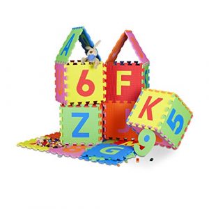 Relaxdays 10021531 Tappeto Puzzle Da Gioco Per Bambini 86 Pz Lettere E Numeri Tappetino In Gommapiuma Eva Lxp 180x 180 Cm Colorato 0