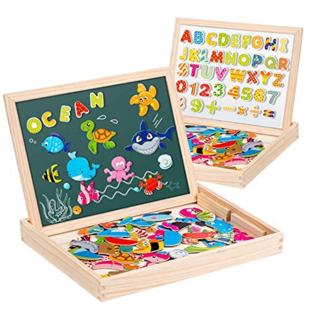 3 Lavagna Educativi Tavolo da Disegno Puzzle Magnetico Giocattolo Legno Bambini 