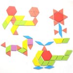 Helldoler 155 Blocchi Modello In Legno Set Puzzle Di Forma Geometrica Classico Grafico Educativo Tangram Montessori Giocattoli Con 24 Pezzi Di Carte Di Design Per Bambini 0 4