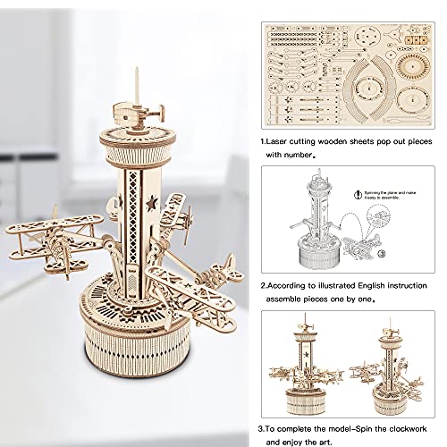 Robotime Carillon Meccanico Puzzle 3d Kit Modello In Legno Torre Di Controllo Dellaria Costruzione Di Puzzle Tagliati Al Laser Mestiere Per Costruire I Tuoi Kit Per Adulti E Adolescenti 0 2