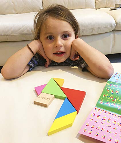 Towo Tangram Puzzle Di Legno Per Bambini Blocchi Grandi E Scatola Colorata Oltre 200 Combinazioni E Forme Geometriche Ideale Da Portare In Viaggio Gioco Di Abilita In Legno Per Bambini E Adulti 0 5