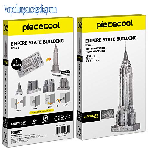 Piececool Puzzle 3d Fai Da Te In Metallo Per Adulti Modello Empire State Building 21 Pezzi Argento 0 5