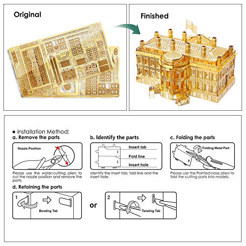 Piececool The White House Puzzle In Metallo 3d Per Adulti Modello Tradizionale Di Architettura Tradizionale Del Mondo 122 Pezzi Oro 0 2